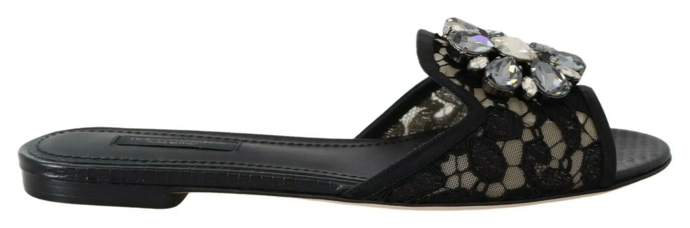 Elegant Black Lace Mules with Jewel Flower Detail sold by Louxly