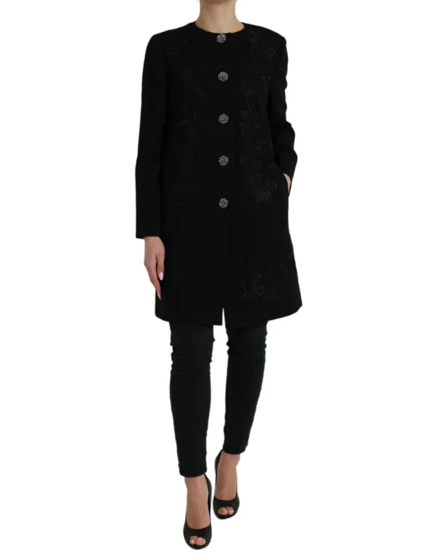 Elegant Floral Buttoned Wool Trench Coat sold by Louxly
