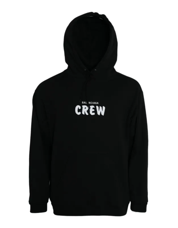 Black Cotton CREW Hooded Pullover Sweatshirt Sweater made by Balenciaga