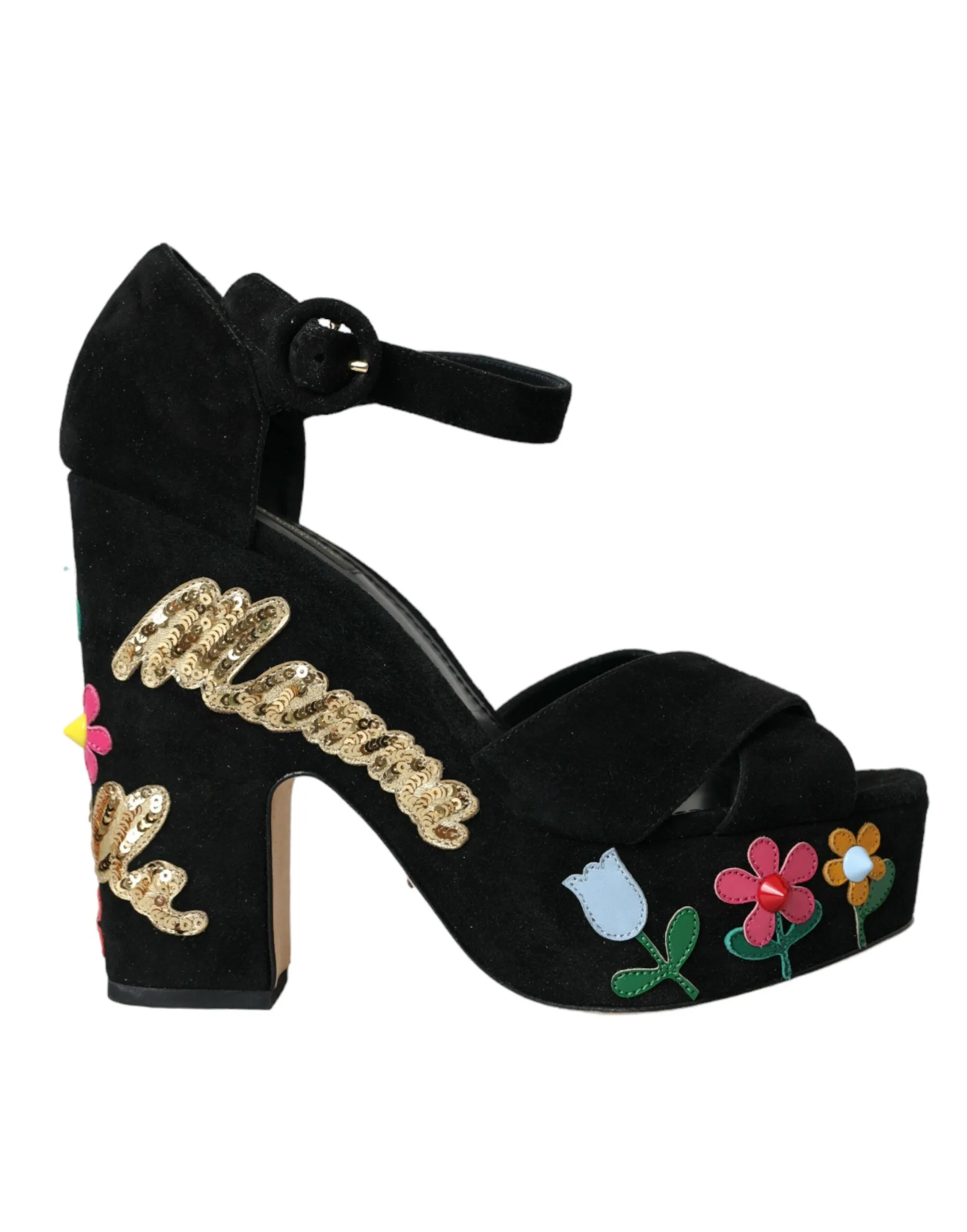 Black Floral Ankle Strap Heels Sandals Shoes sold by Louxly