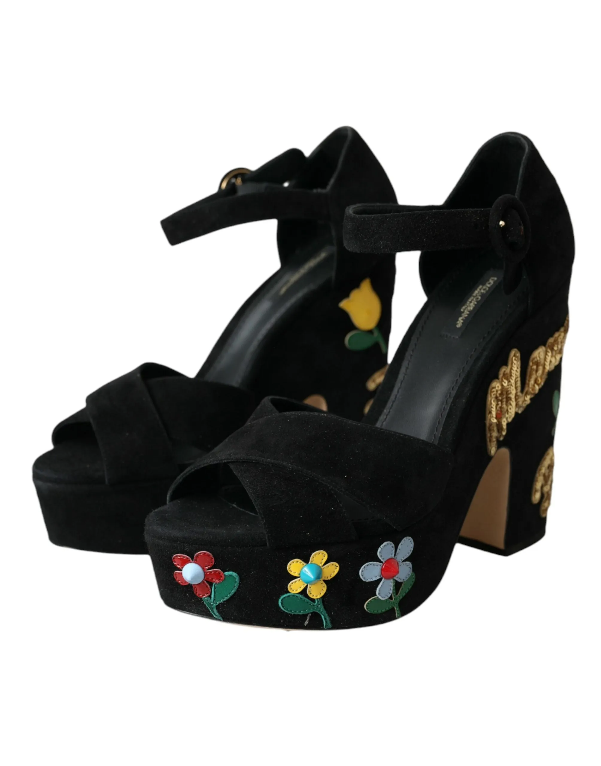 Black Floral Ankle Strap Heels Sandals Shoes sold by Louxly product image thumbnail 3