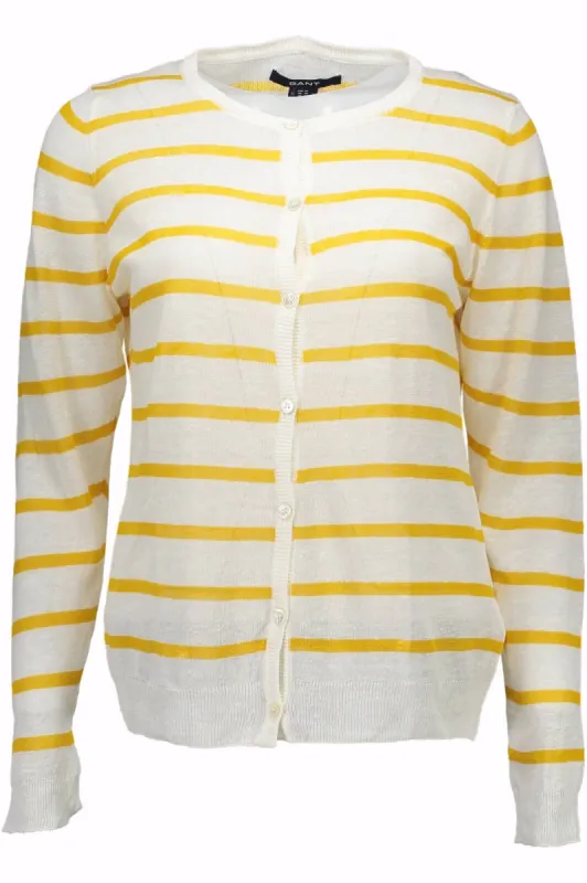 Crisp White Linen-Cotton Blend Cardigan sold by Louxly