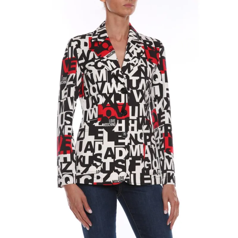 Chic Monochrome Love Moschino Jacket with Pops of Red sold by Louxly