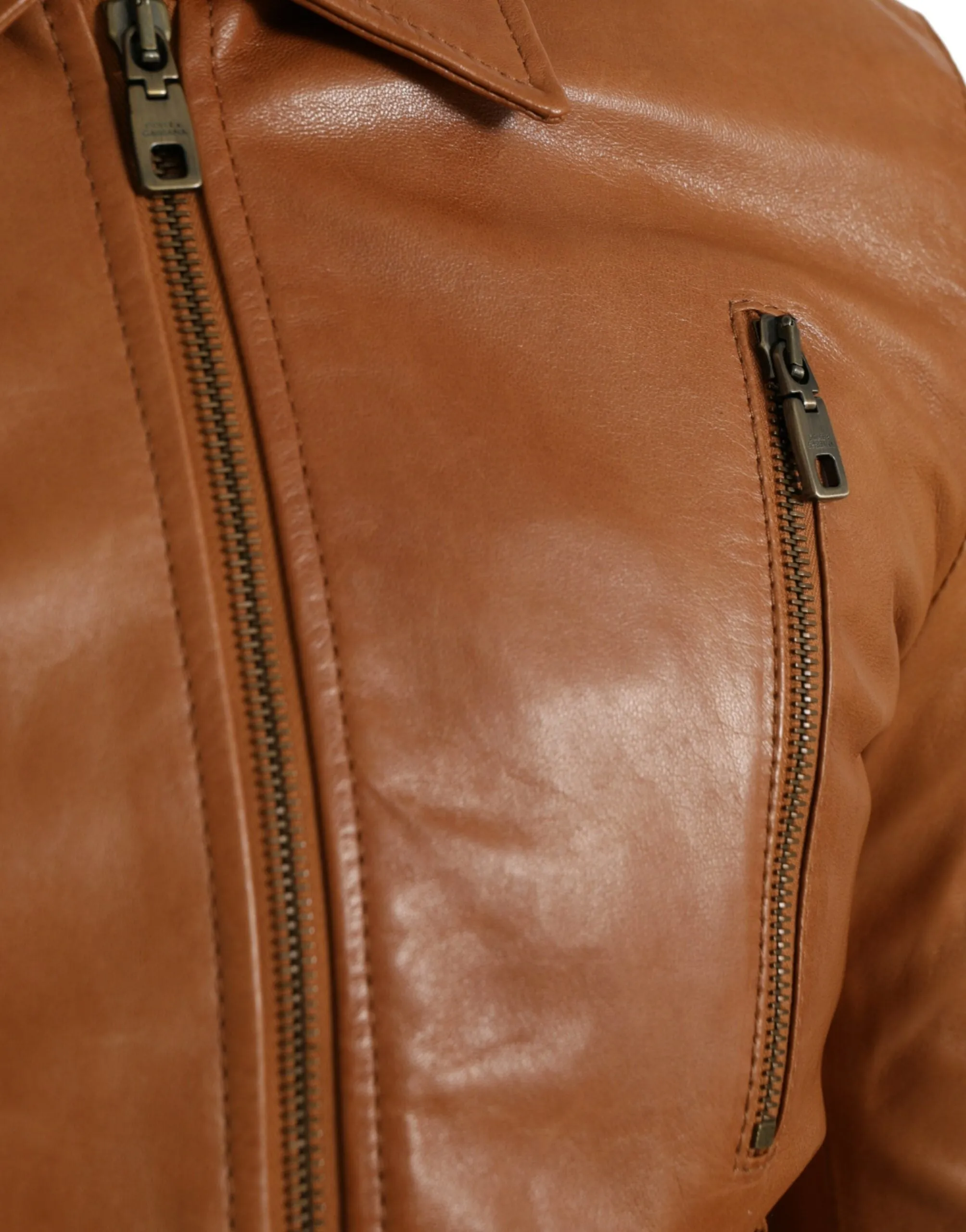 Brown Lamb Leather Full Zip Blouson Jacket sold by Louxly product image thumbnail 5