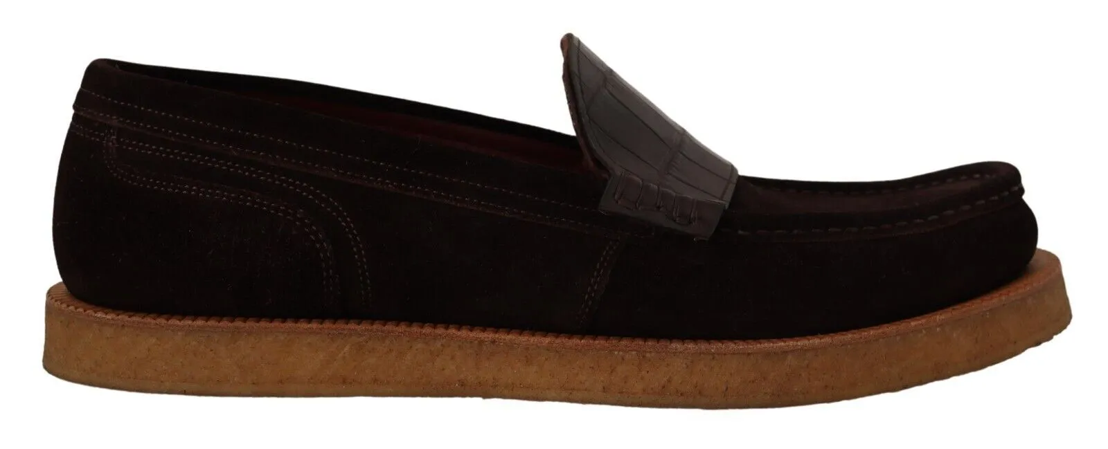 Elegant Suede Crocodile Loafers in Brown sold by Louxly