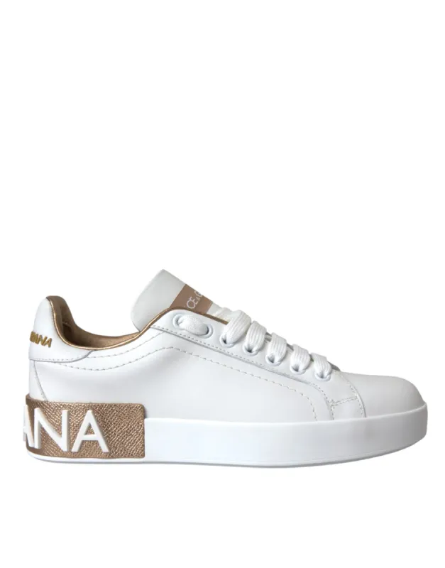 White Portofino Leather Logo Sneaker Shoes sold by Louxly