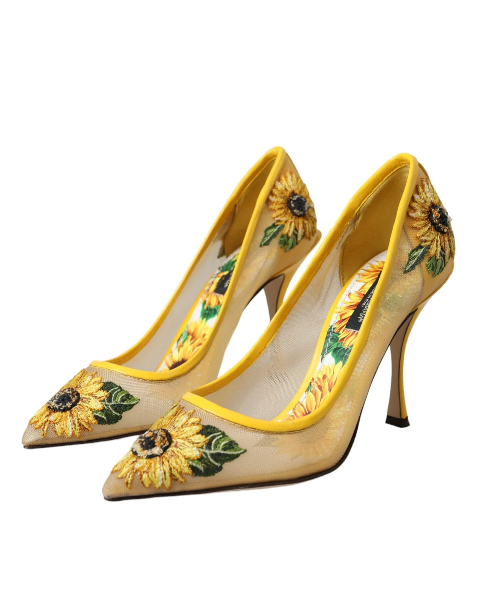 Yellow Sunflower Mesh Heels Pumps Shoes sold by Louxly product image thumbnail 3