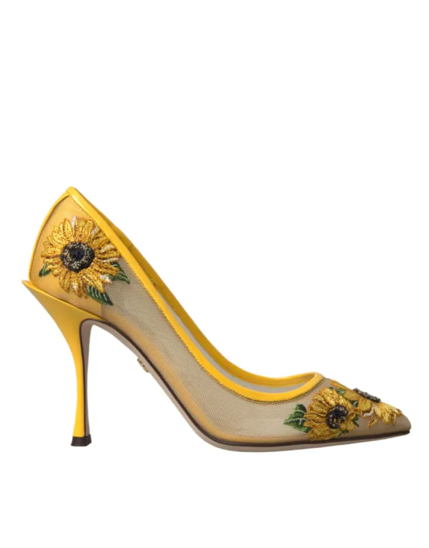 Yellow Sunflower Mesh Heels Pumps Shoes sold by Louxly