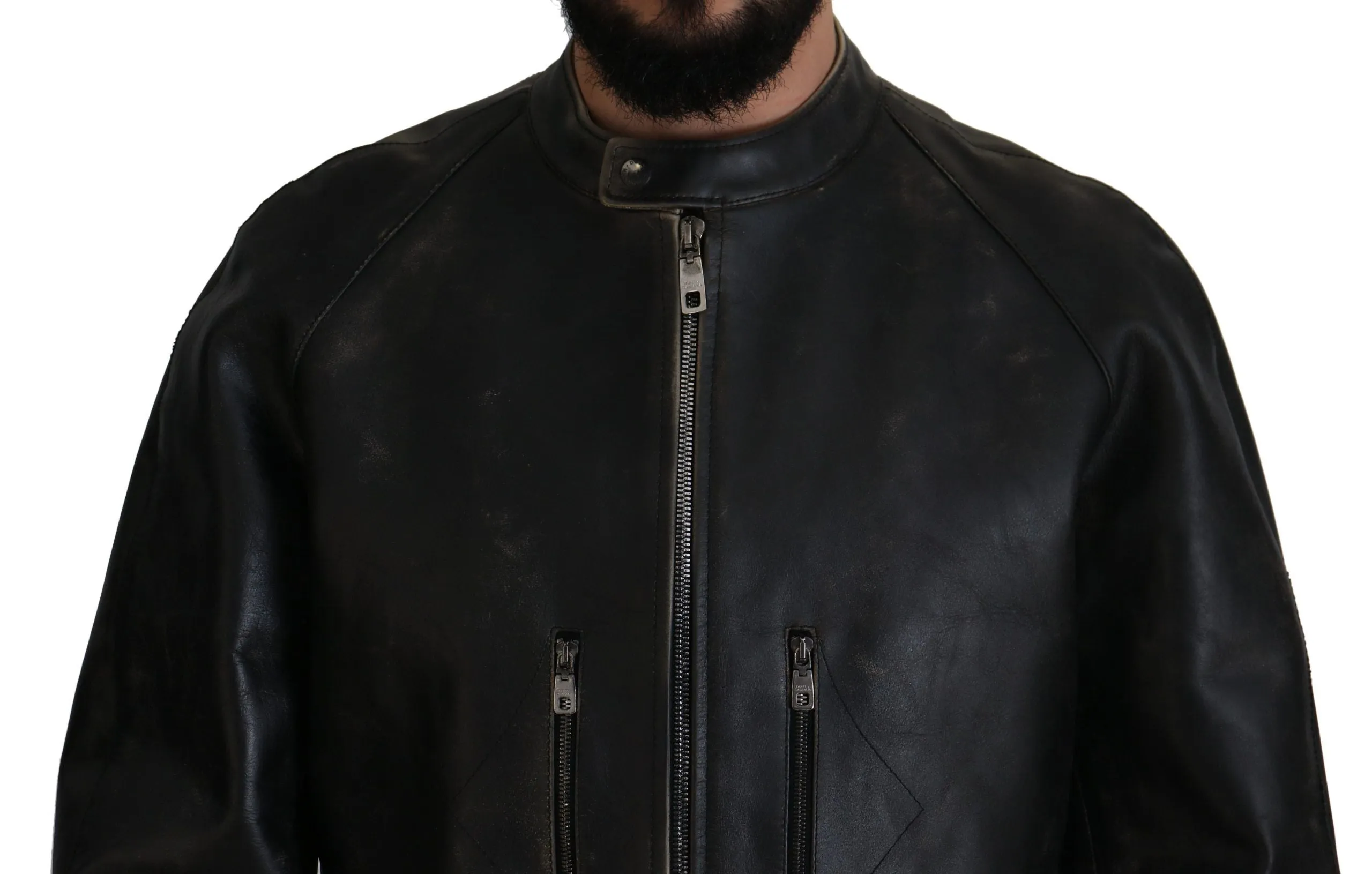 Elegant Black Leather Jacket with Silver Details sold by Louxly product image thumbnail 5