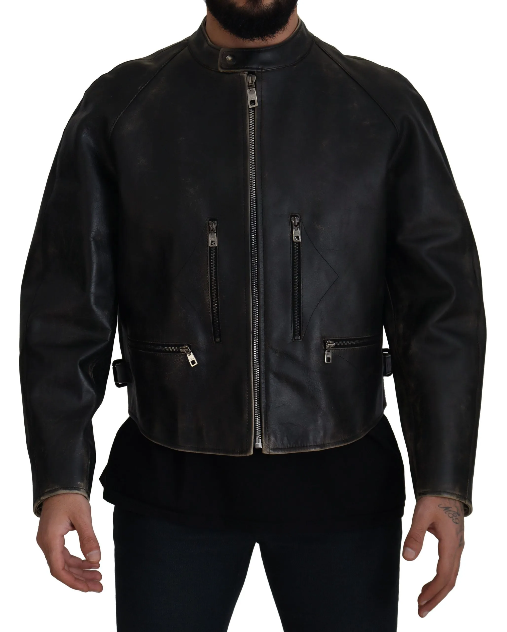 Elegant Black Leather Jacket with Silver Details sold by Louxly product image thumbnail 2