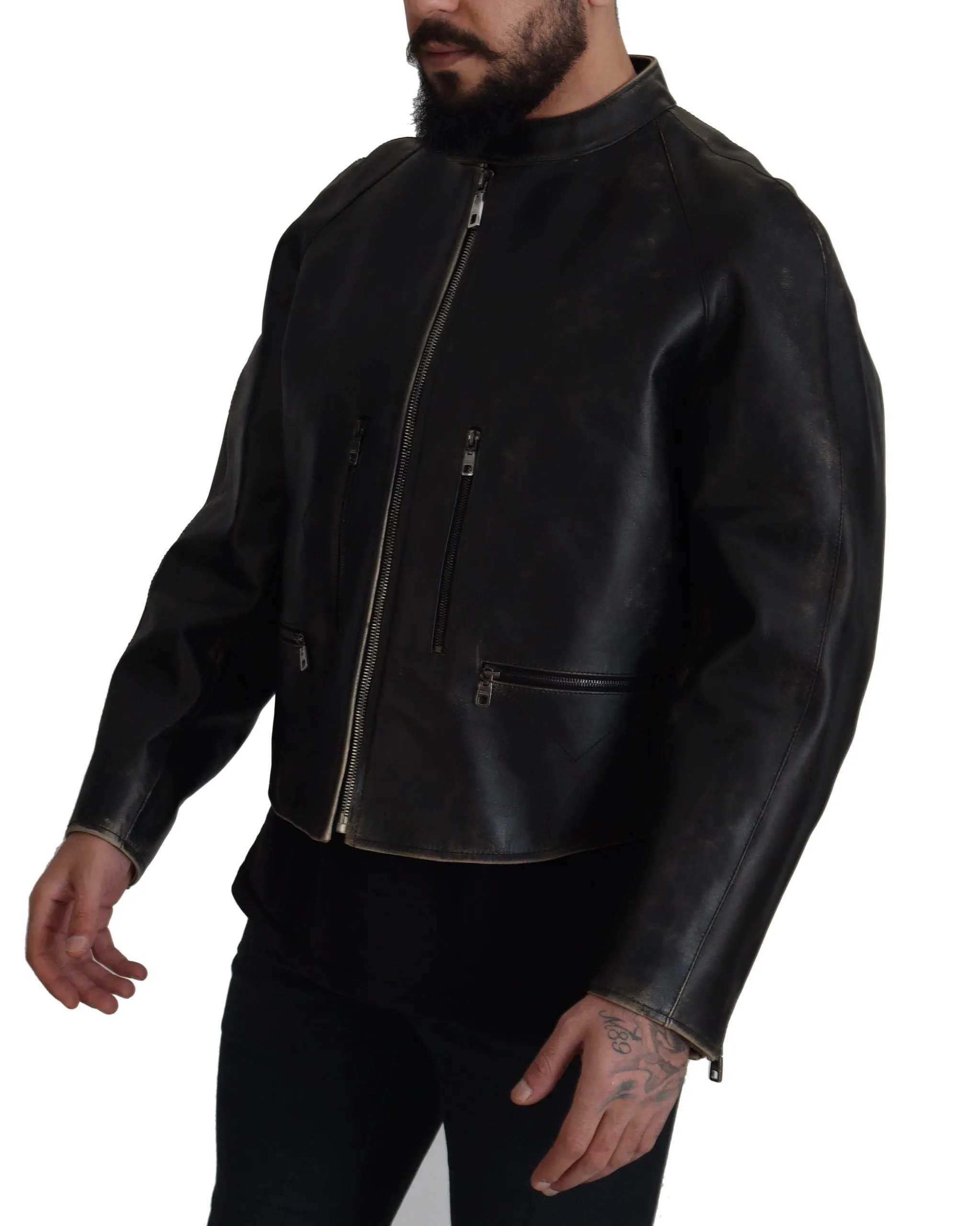 Elegant Black Leather Jacket with Silver Details sold by Louxly product image thumbnail 3