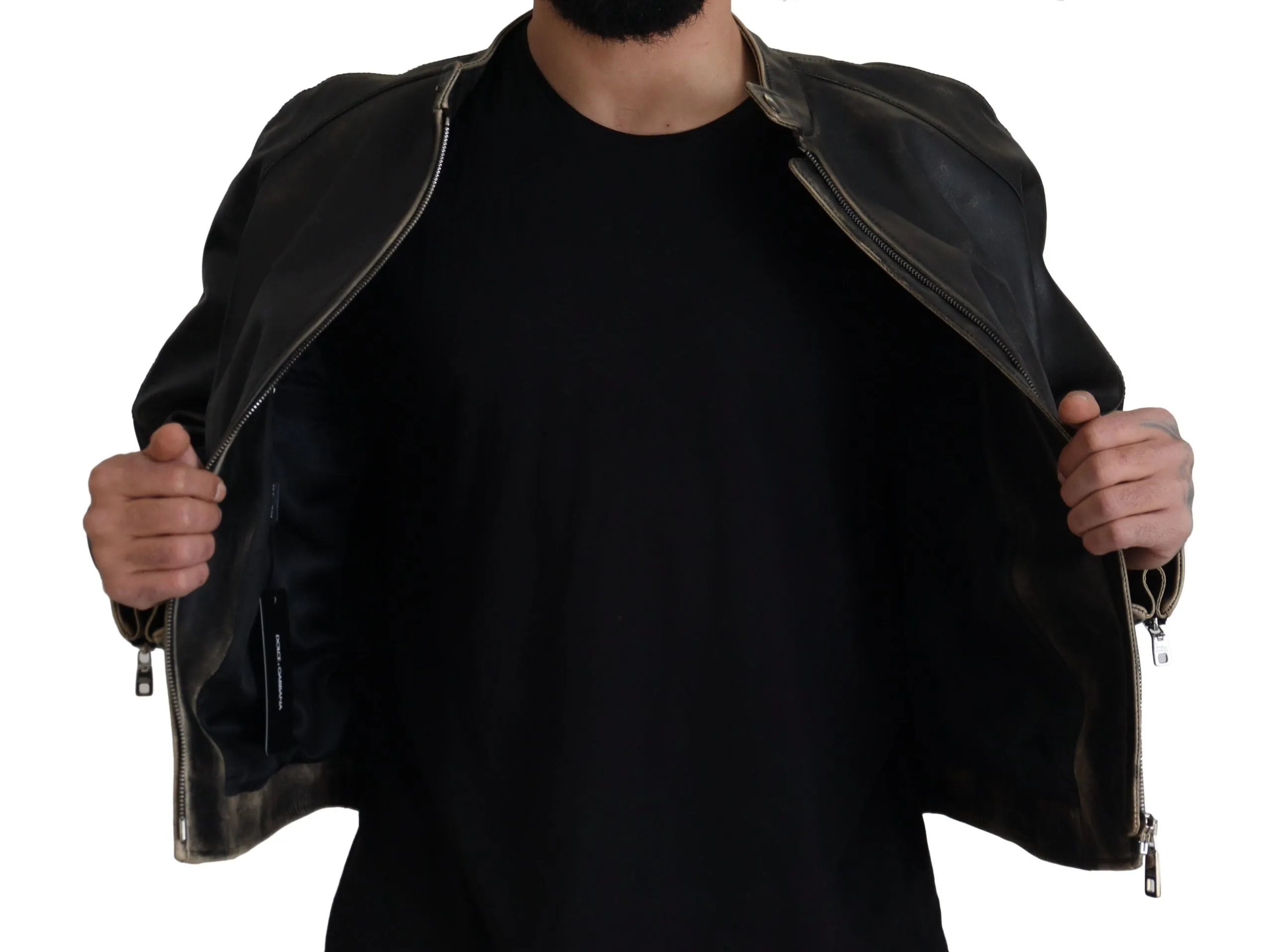 Elegant Black Leather Jacket with Silver Details sold by Louxly product image thumbnail 4