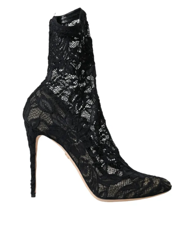 Black Stretch Taormina Lace Boots Shoes sold by Louxly