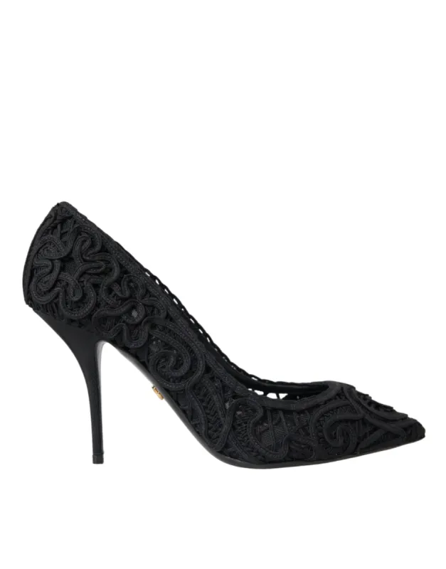 Black Cordonetto Ricamo Pump Heels Shoes sold by Louxly