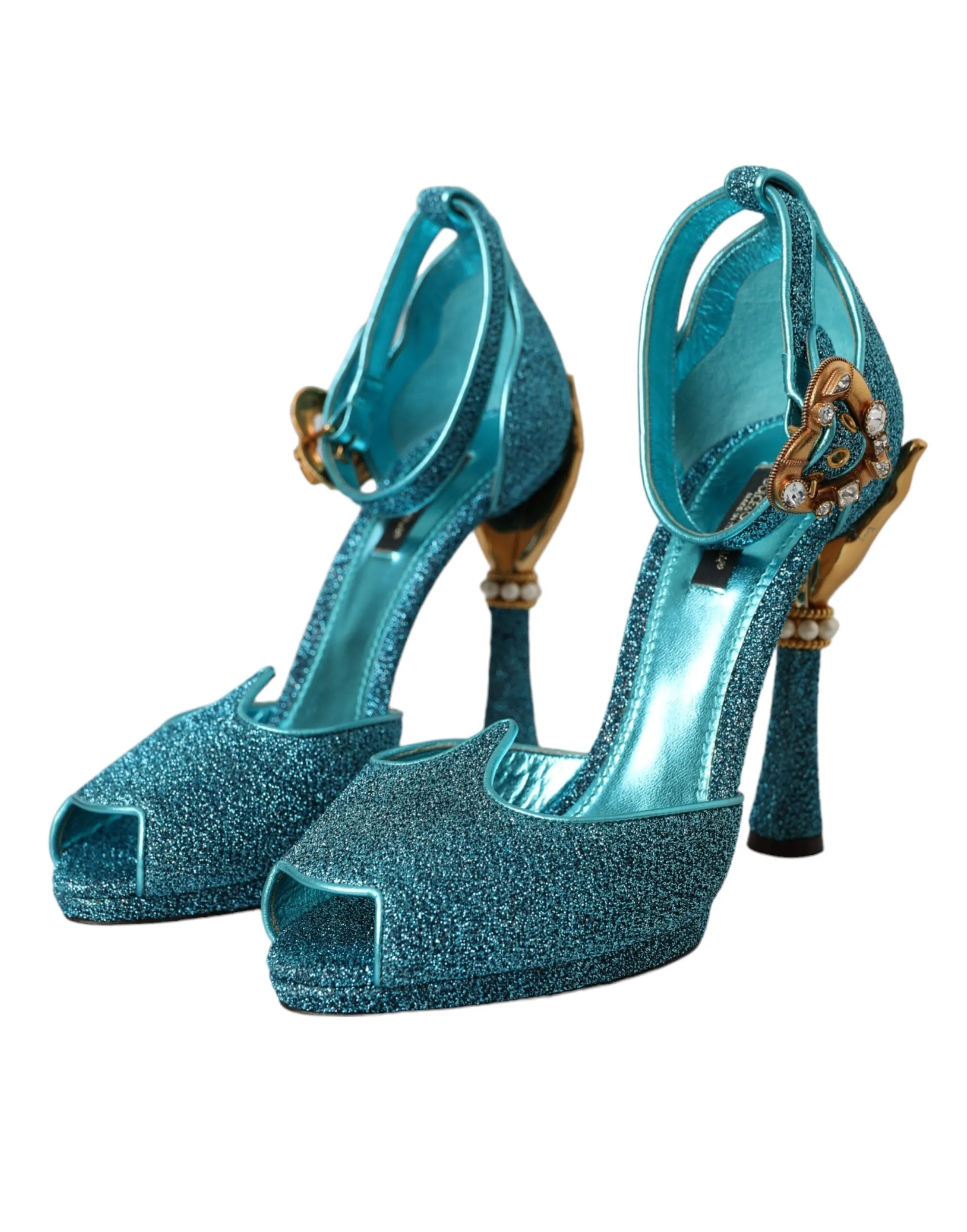 Blue Lurex Bejeweled Hand Heels Sandals Shoes sold by Louxly product image thumbnail 3