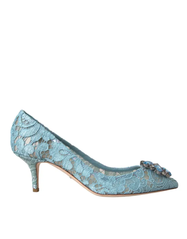 Blue Taormina Lace Crystal Heel Pumps Shoes sold by Louxly