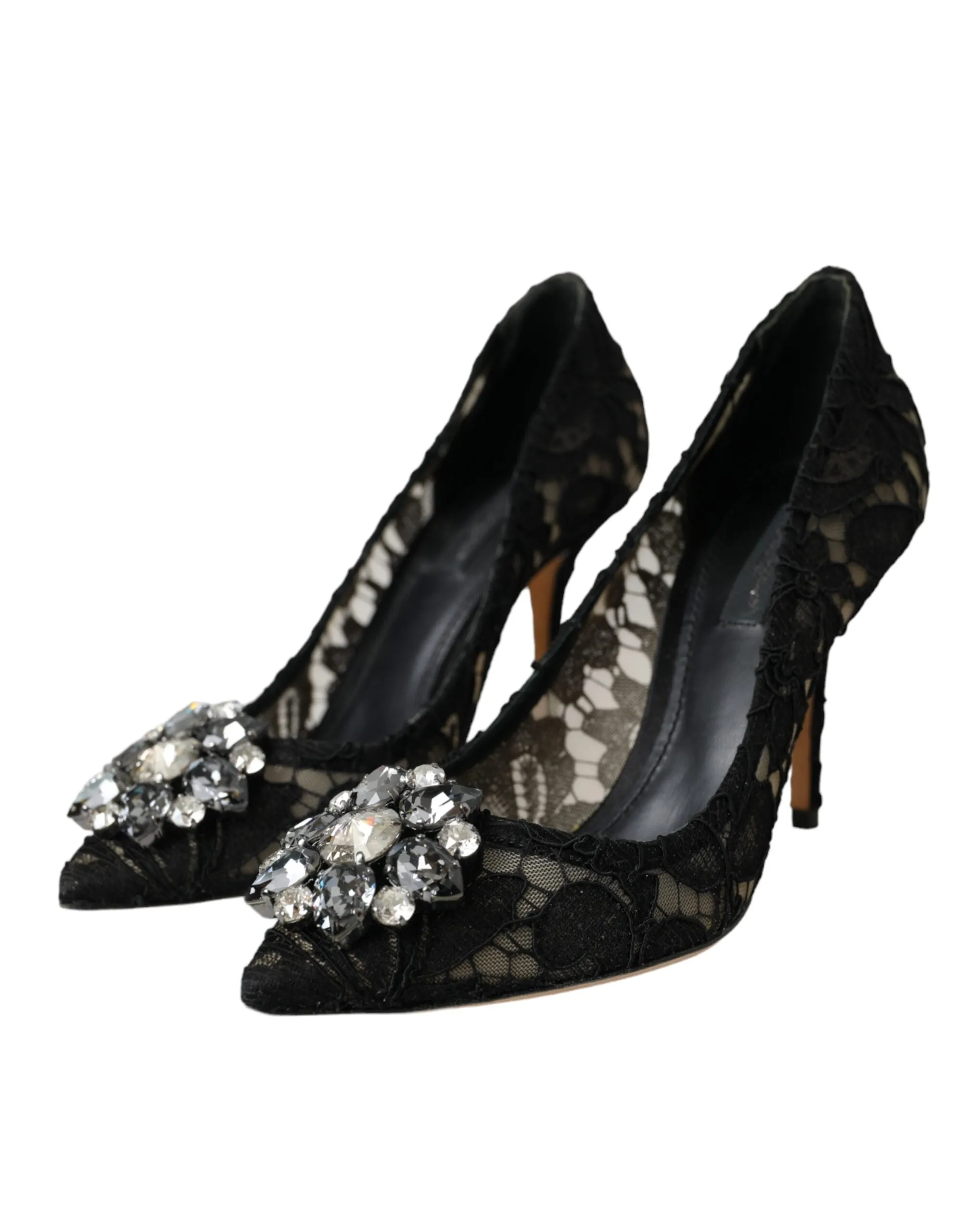 Black Taormina Lace Crystal Heel Pumps Shoes sold by Louxly product image thumbnail 3