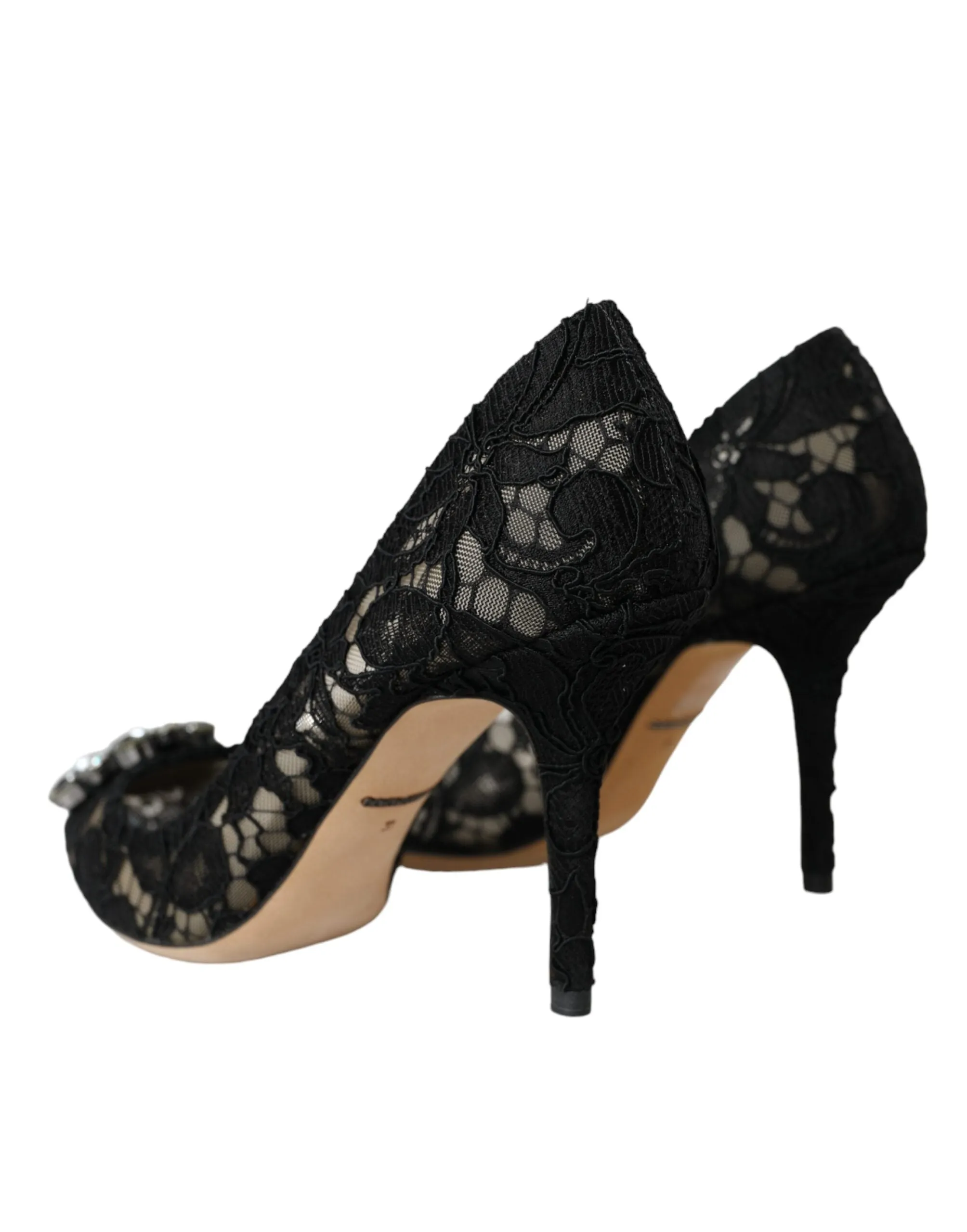 Black Taormina Lace Crystal Heel Pumps Shoes sold by Louxly product image thumbnail 4