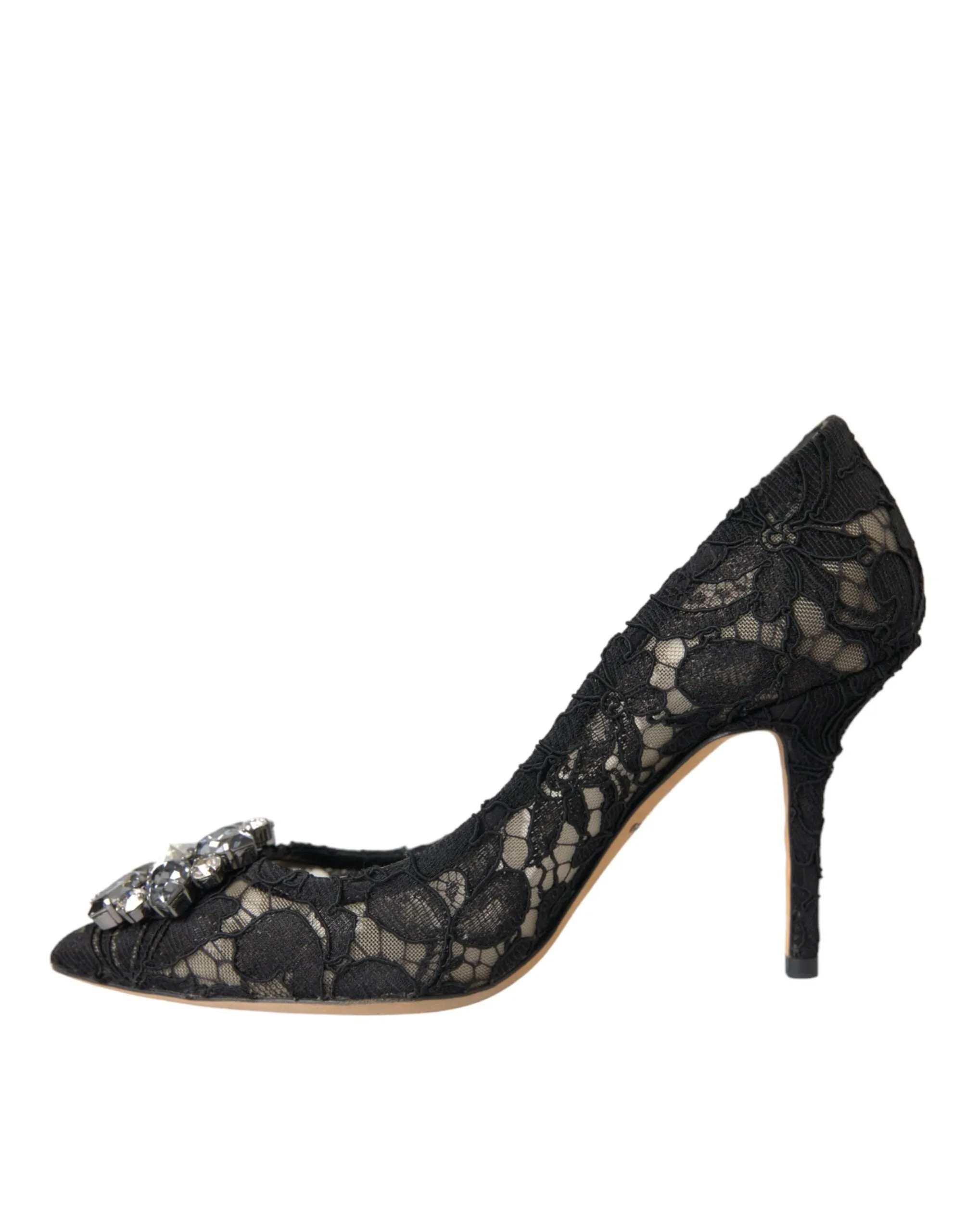 Black Taormina Lace Crystal Heel Pumps Shoes sold by Louxly product image thumbnail 5