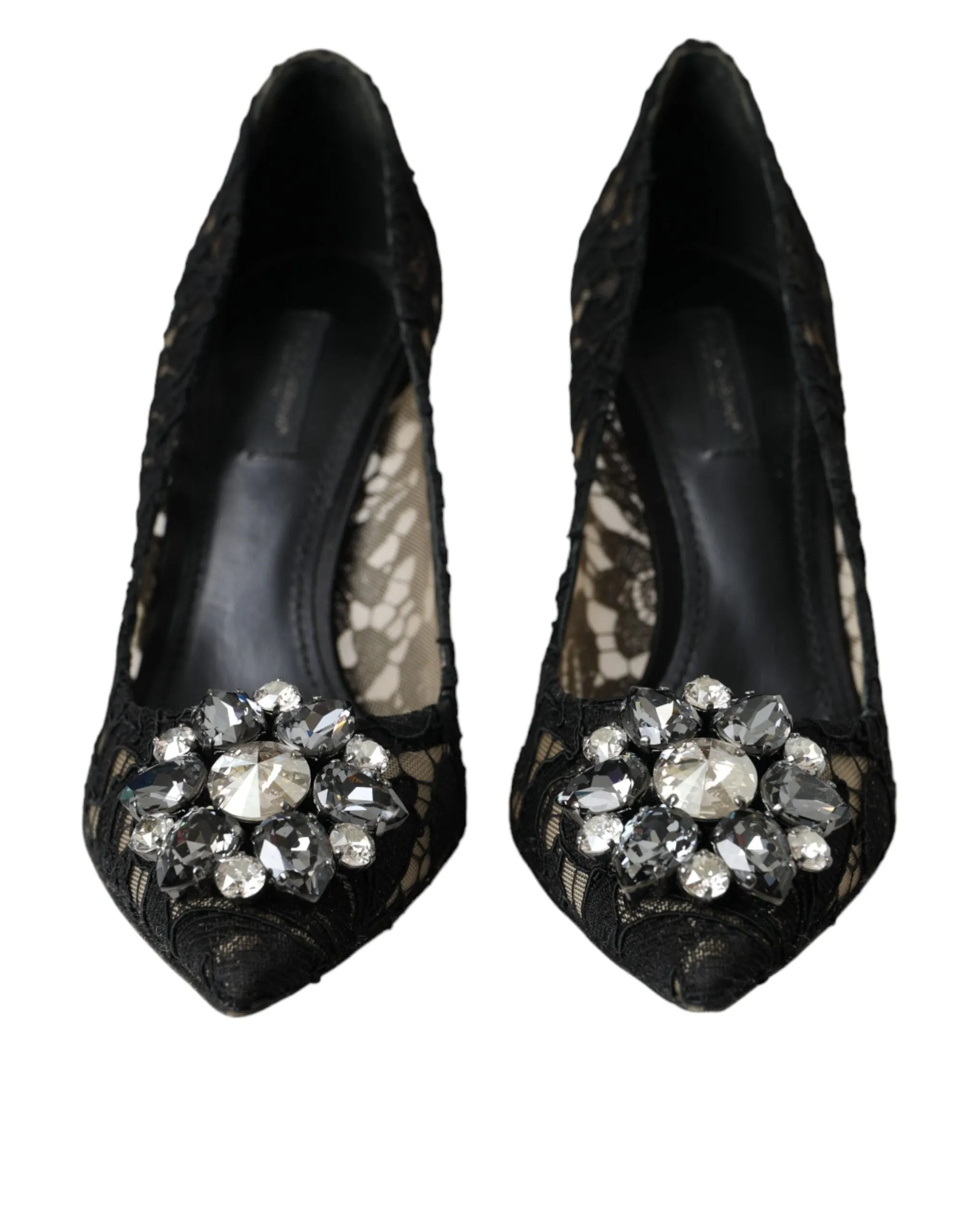 Black Taormina Lace Crystal Heel Pumps Shoes sold by Louxly product image thumbnail 2