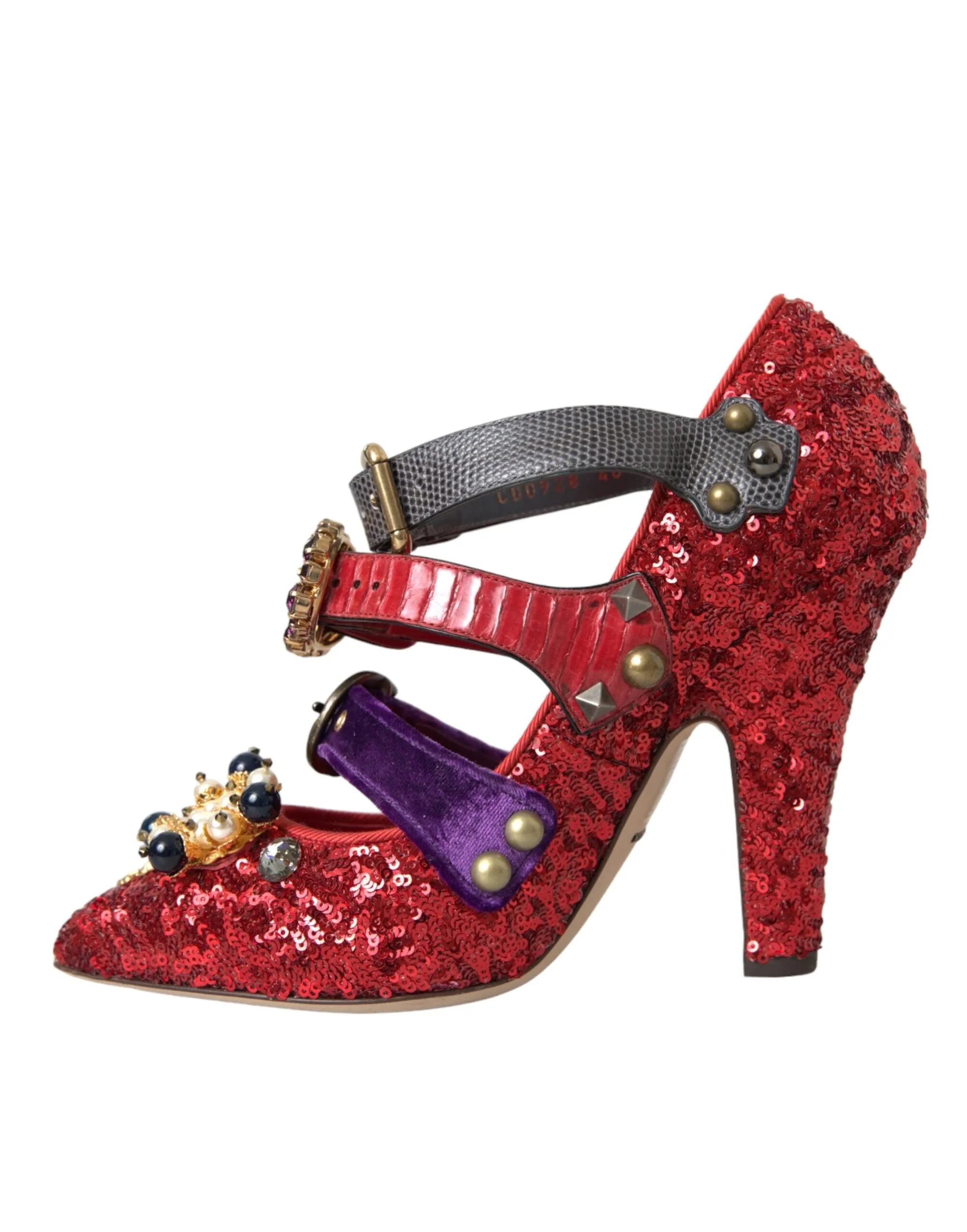 Red Sequined Crystal Mary Janes Pumps Shoes sold by Louxly product image thumbnail 5