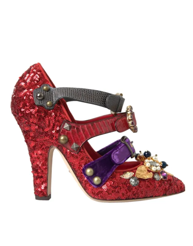 Red Sequined Crystal Mary Janes Pumps Shoes sold by Louxly