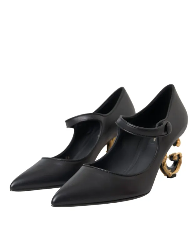 Black Leather Logo Heels Mary Janes Pumps Shoes sold by Louxly