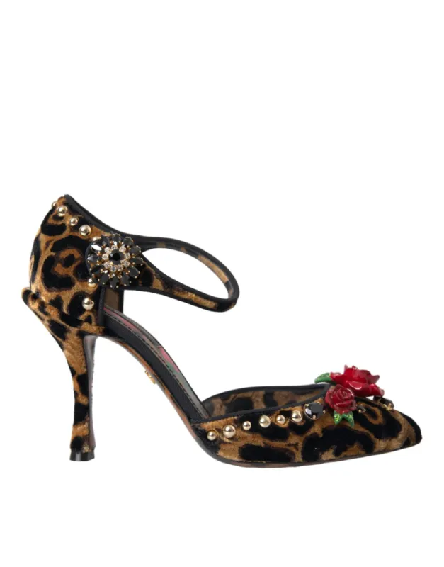 Brown Leopard Floral Crystal Mary Janes Pumps Shoes sold by Louxly