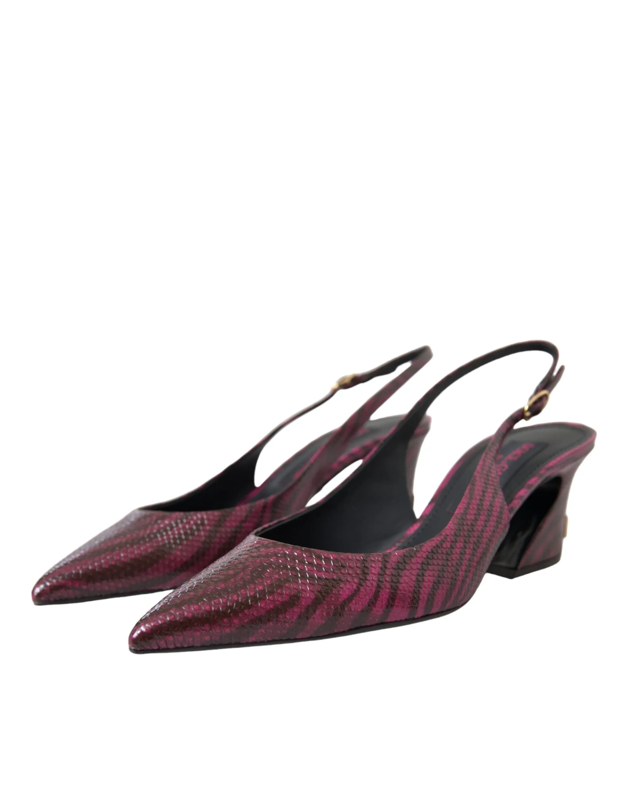 Maroon Zebra Leather Heels Slingbacks Shoes sold by Louxly product image thumbnail 3