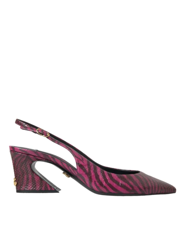 Maroon Zebra Leather Heels Slingbacks Shoes sold by Louxly