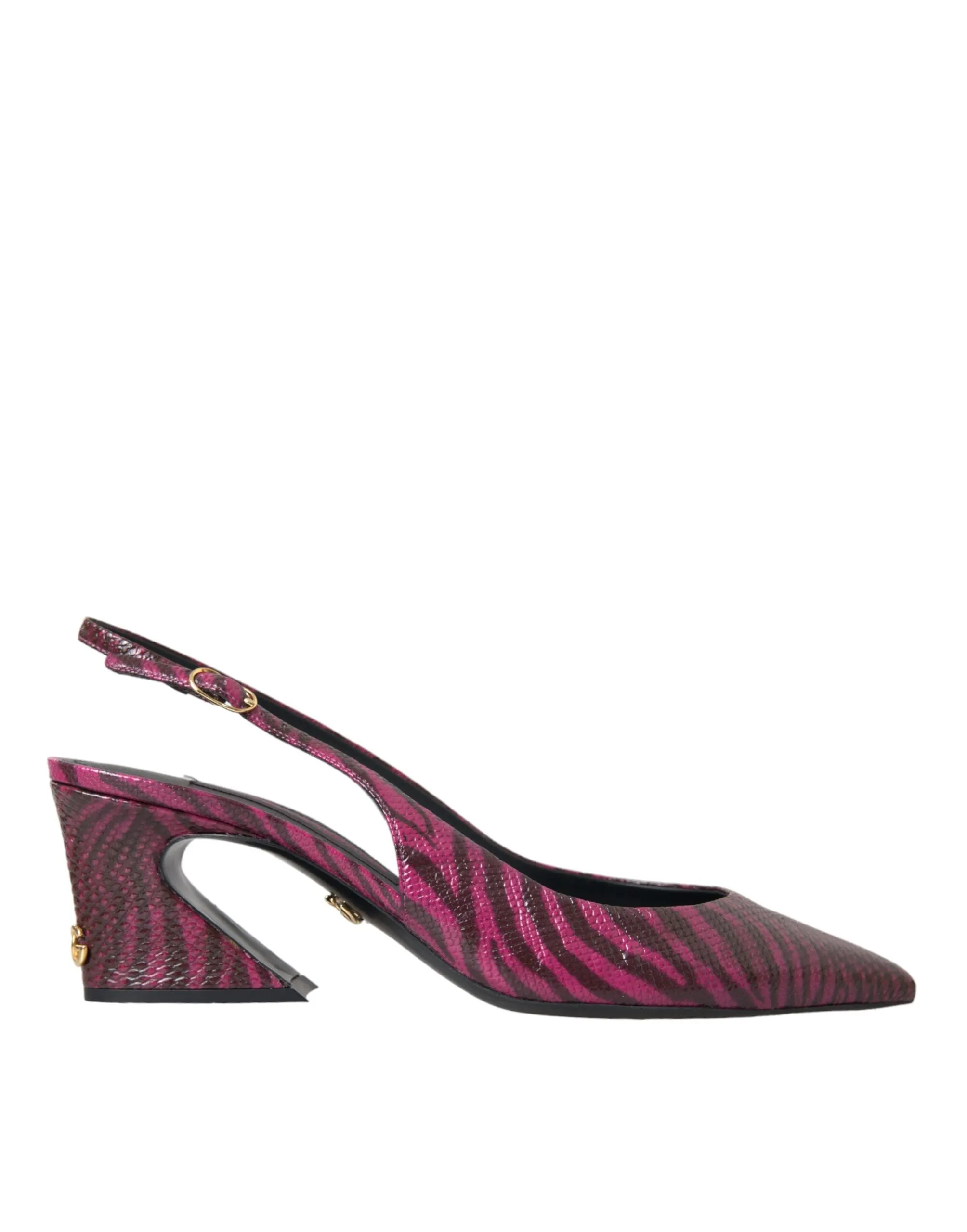 Maroon Zebra Leather Heels Slingbacks Shoes sold by Louxly