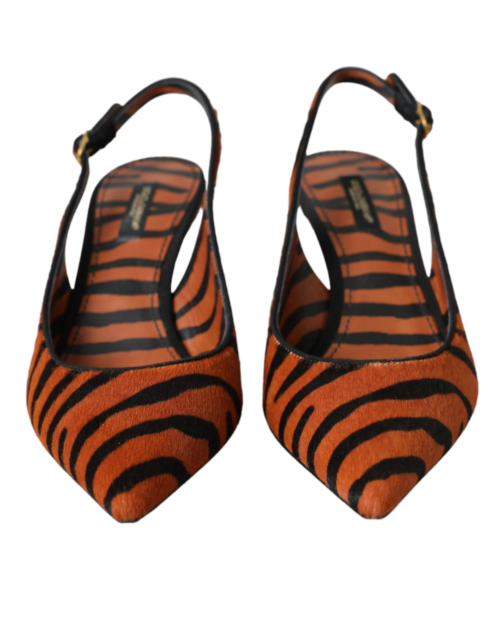 Black Orange Zebra Leather Slingbacks Shoes sold by Louxly product image thumbnail 2