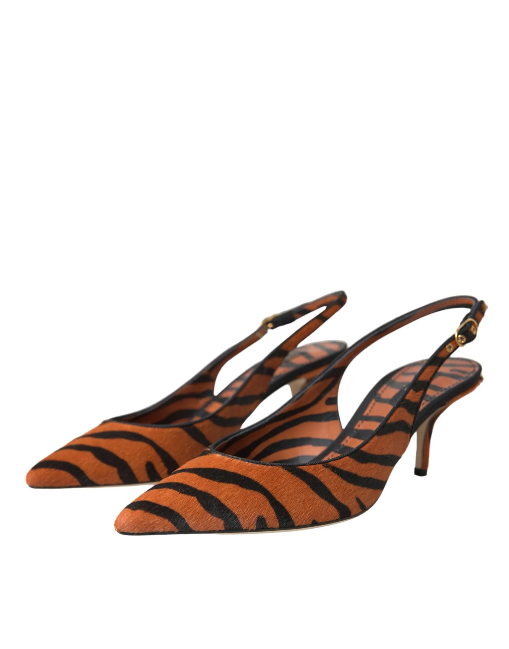 Black Orange Zebra Leather Slingbacks Shoes sold by Louxly product image thumbnail 3