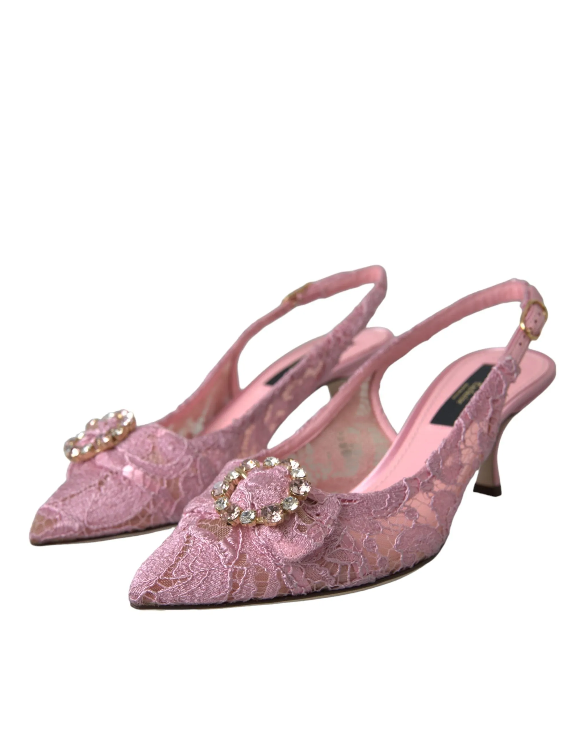 Pink Taormina Lace Crystal Heel Slingbacks Shoes sold by Louxly product image thumbnail 3