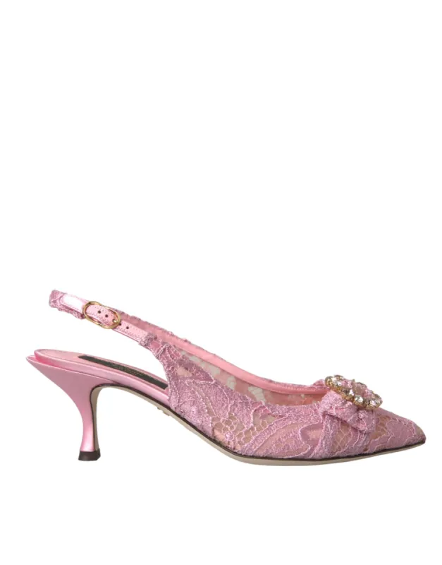Pink Taormina Lace Crystal Heel Slingbacks Shoes sold by Louxly