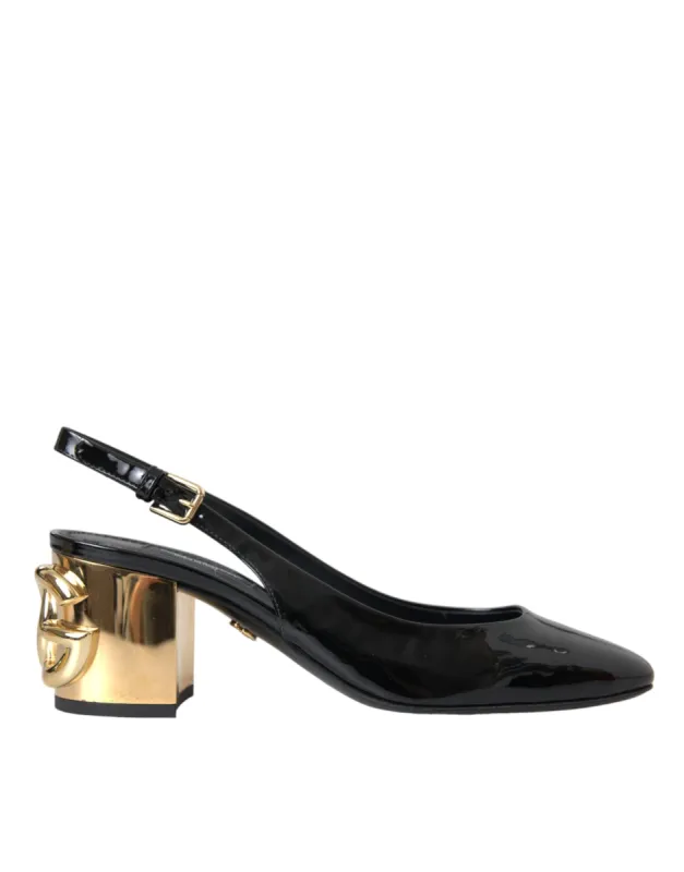 Black Gold Leather Embellished Slingbacks Shoes sold by Louxly