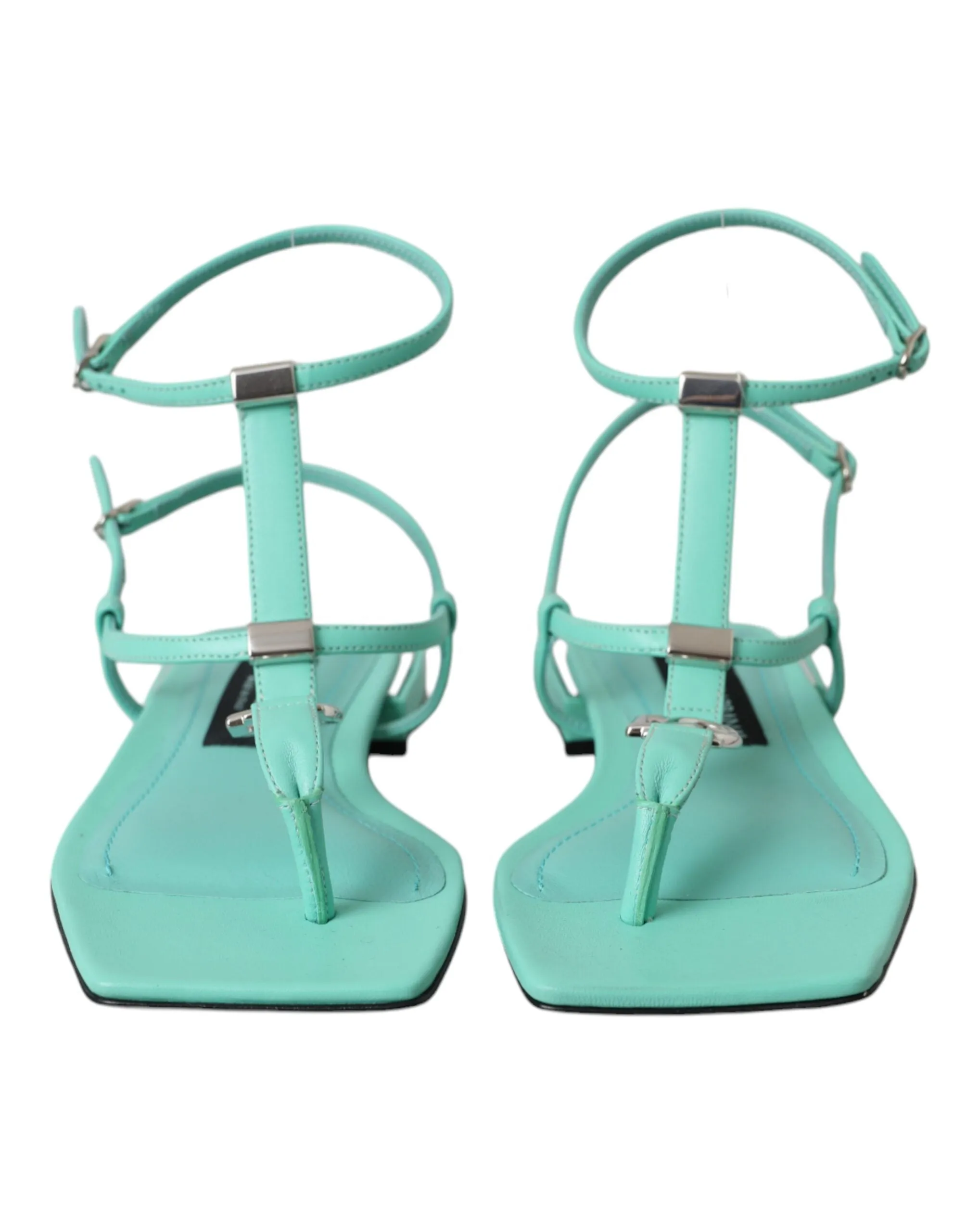 Aqua Green Leather Ankle Strap Flats Sandals Shoes sold by Louxly product image thumbnail 2