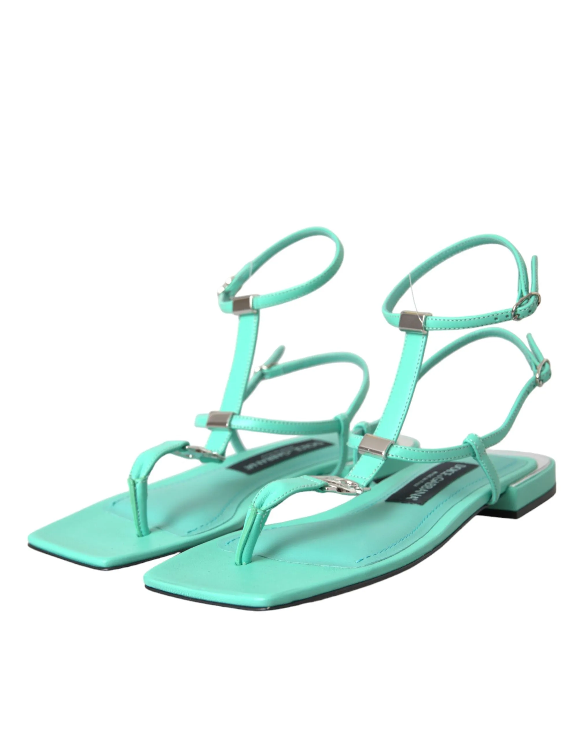 Aqua Green Leather Ankle Strap Flats Sandals Shoes sold by Louxly product image thumbnail 3