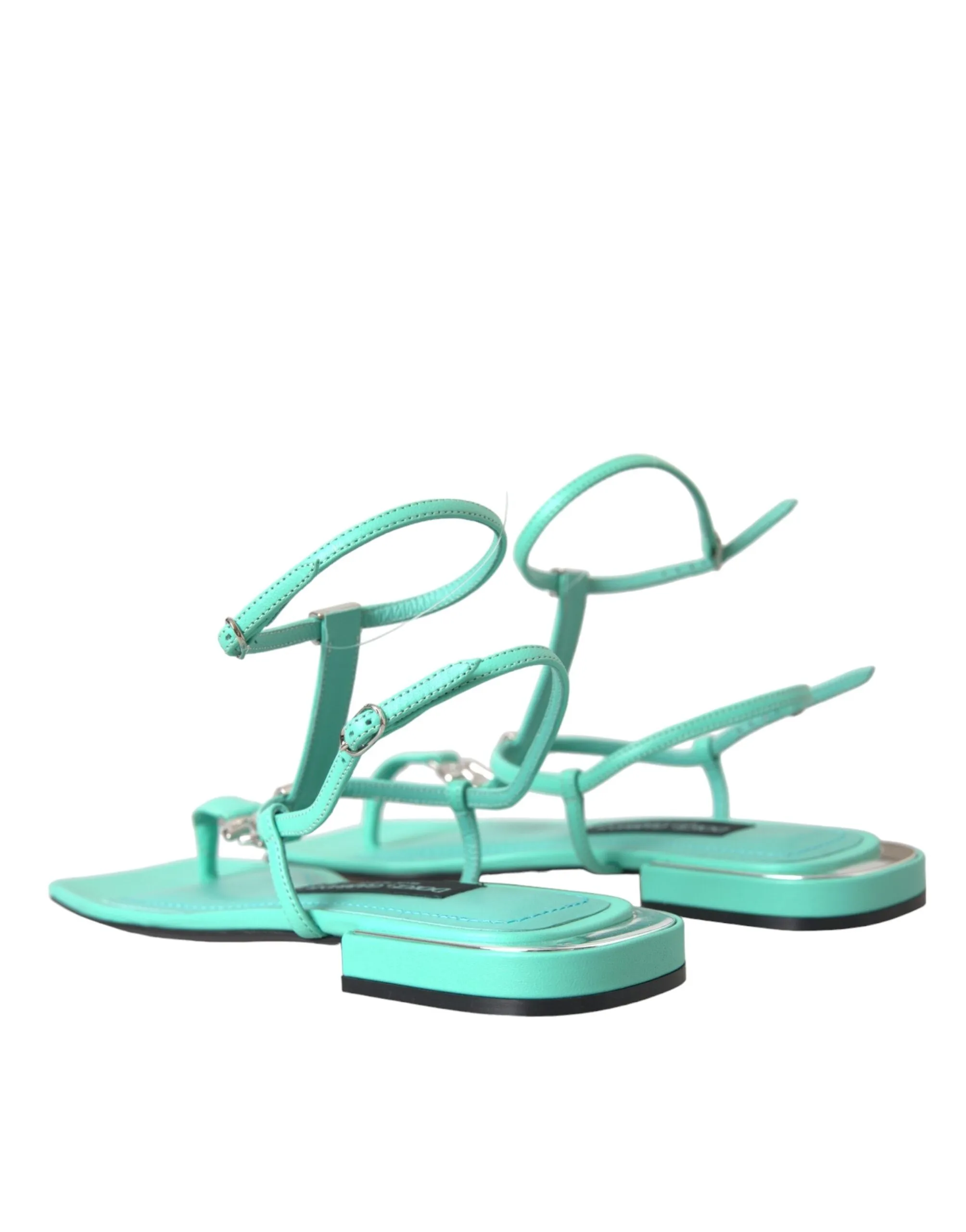 Aqua Green Leather Ankle Strap Flats Sandals Shoes sold by Louxly product image thumbnail 4