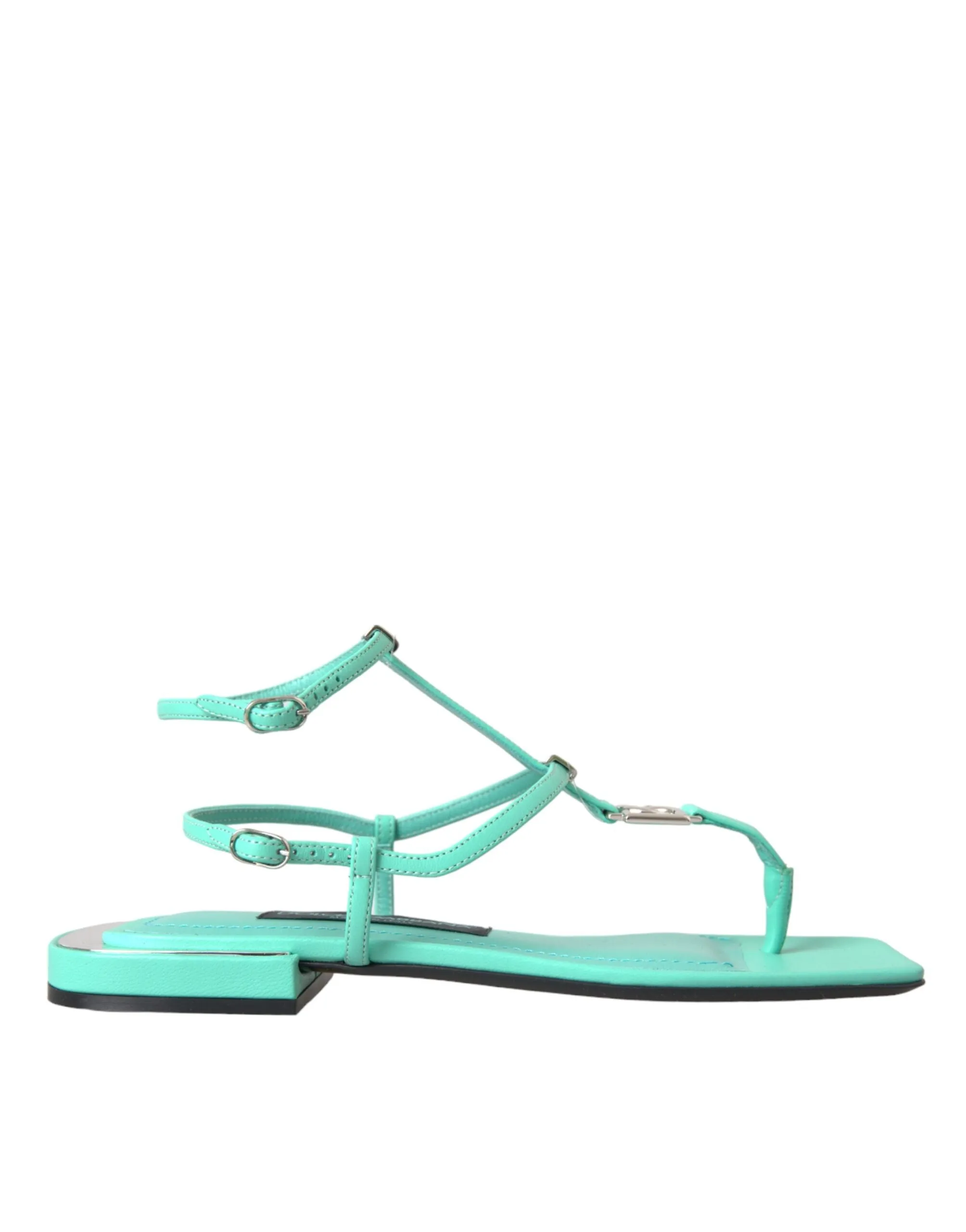 Aqua Green Leather Ankle Strap Flats Sandals Shoes sold by Louxly