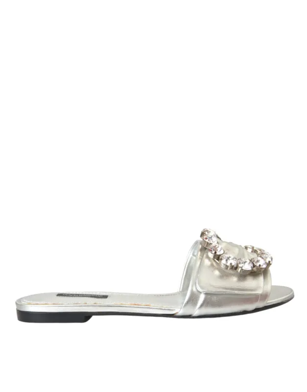 Silver Crystal Leather Flats Sandals Shoes sold by Louxly