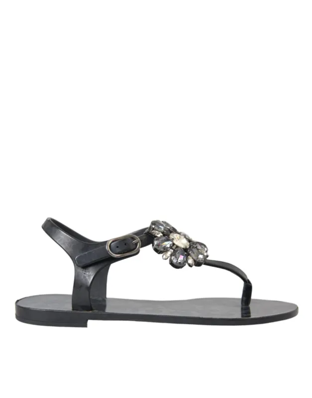 Black Crystal Flats Sandals Flip Flops Shoes sold by Louxly