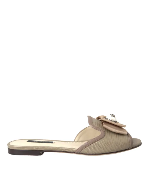 Beige Logo Pearl Flats Sandals Slides Shoes sold by Louxly