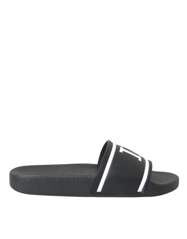 Black Leather I Love D&G Sandals Slides Shoes sold by Louxly