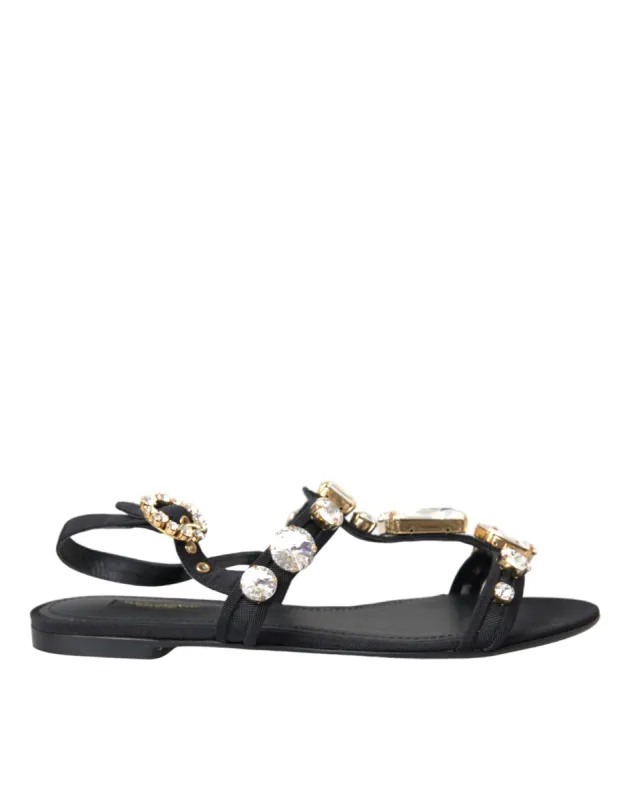 Black Leather Crystal Flats Sandals Shoes sold by Louxly