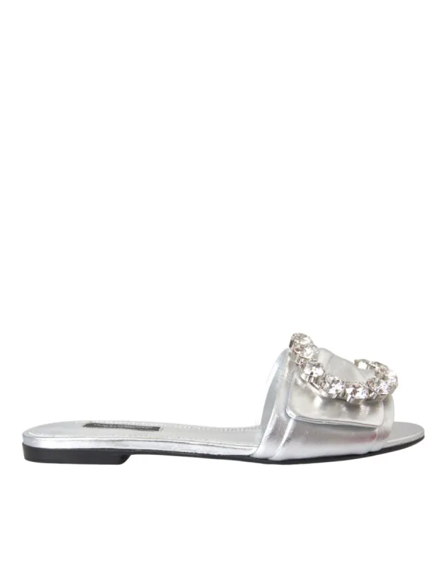 Silver Crystal Leather Flats Sandals Shoes sold by Louxly
