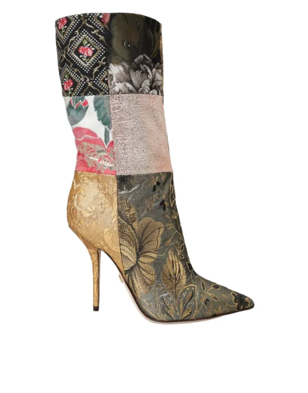 Multicolor Patchwork Print Heeled Boots Shoes sold by Louxly