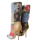 Multicolor Patchwork Print Heeled Boots Shoes sold by Louxly