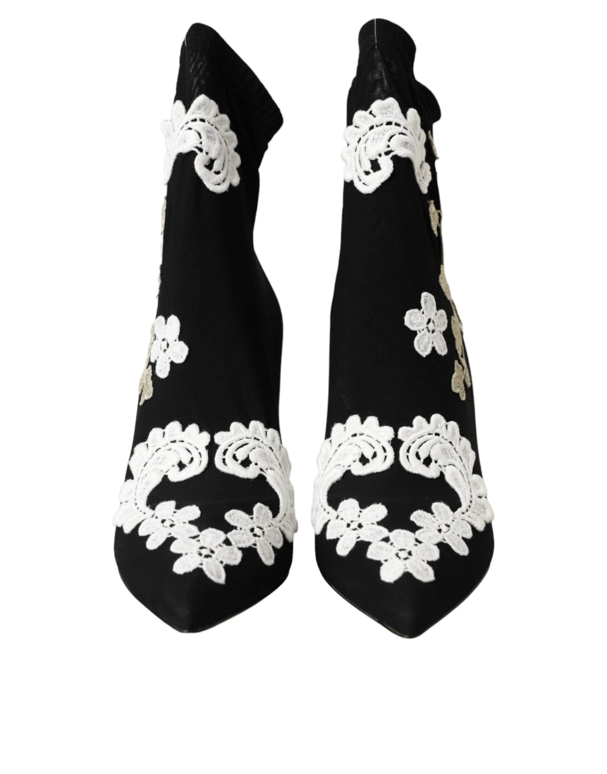 Black White Embroidery Slip On Boots Shoes sold by Louxly product image thumbnail 2