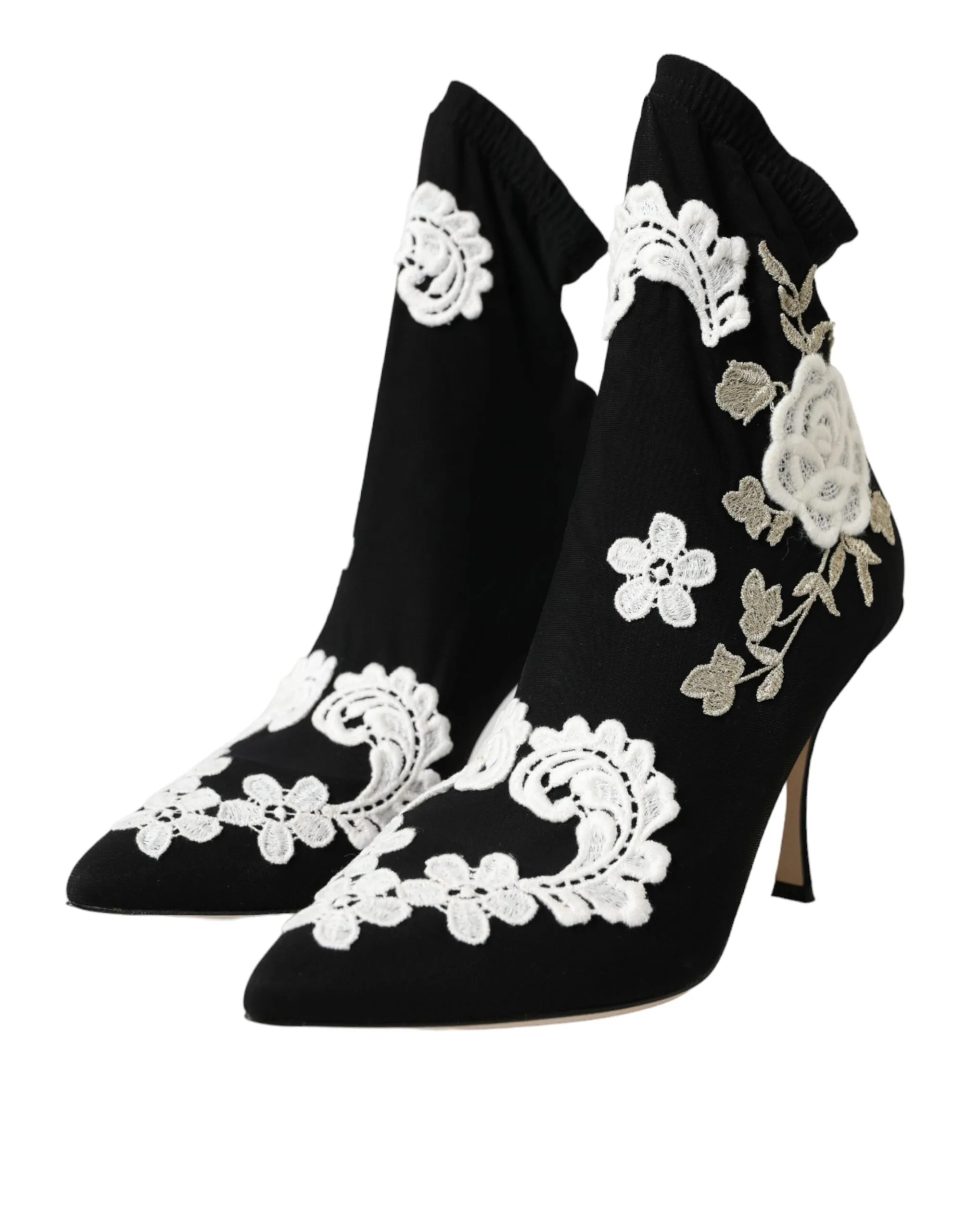 Black White Embroidery Slip On Boots Shoes sold by Louxly product image thumbnail 3